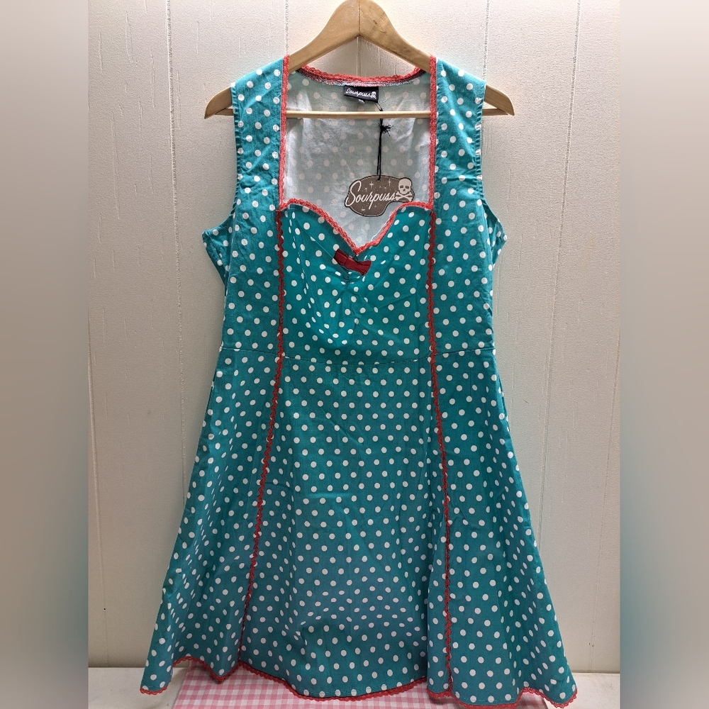 Sourpuss Teal and White Polka Dot Dress